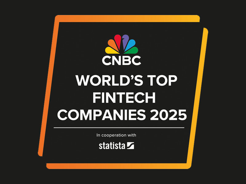 CNBC World's top fintech companies 2025 logo with Statista on a sleek black background.