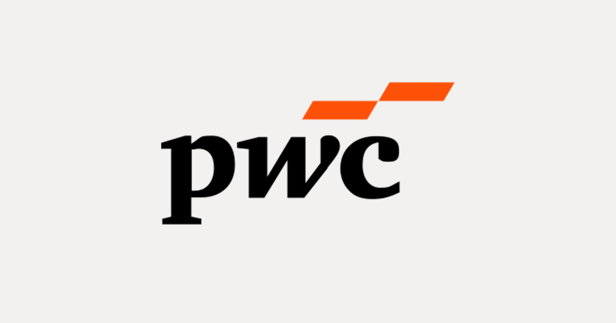 The PwC logo with black lowercase text, two orange rectangles, and a c2fo partners theme on white background.