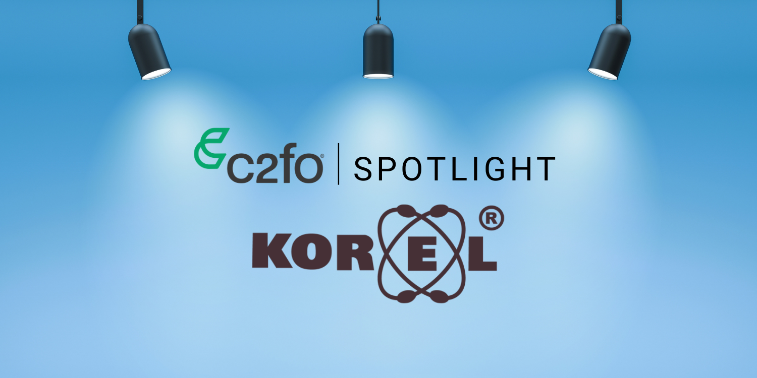 Three spotlights shine on the c2fo and KOR-EL logos, highlighting ways to optimize working capital.