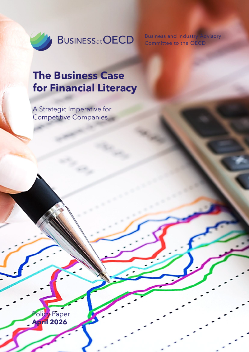 A hand with a pen points at a financial chart, near a calculator and report on Global Economic Intelligence.